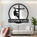Personalized Lineman Sign | LED Metal Wall Art for Electrician | Custom Name Powerline Decor | Gift for Utility Worker Dad Husband