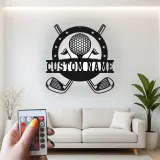 Enseigne prénom de golf personnalisée avec LED | Décoration murale en métal sur mesure | Cadeau golfeur pour lui | Déco man cave et bureau