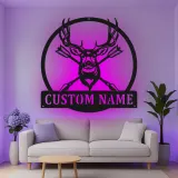 Custom Deer Antler Led Light Metal Wall Art Personalized Hunter Gift Rustic Cabin Decor