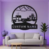 Custom Semi Truck Metal Art | Personalized LED Name Sign for Trucker | Farmhouse & Industrial Wall Decor | Gift for Driver