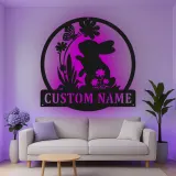 Insegna in metallo LED personalizzata con coniglio e farfalla, regalo per nursery, decorazione per stanza dei bambini