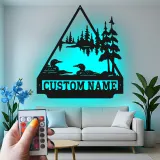 Insegna in metallo personalizzata con strolaga maggiore sul lago | Arte da parete LED per baita | Decorazione rustica con fauna selvatica e bosco | Regalo personalizzato per amanti della natura