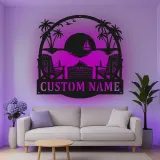 Décoration murale en métal personnalisée coucher de soleil sur la plage avec rétroéclairage LED cadeau pour couples décoration de patio ou salon