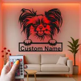 Art Murale Métal LED Chien Papillon | Panneau de Nom Personnalisé pour Animal de Compagnie | Cadeau Personnalisé pour Maman Chien | Décoration Moderne pour Salon