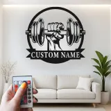 Cartel de metal LED de mancuerna personalizado para entusiastas del gimnasio