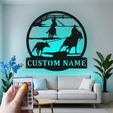 Décoration murale en métal LED personnalisée Rodeo Cowboy - Cadeau western pour lui - Décor ranch rustique