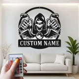 Plaque en métal Faucheuse à moto | Décoration murale LED personnalisée | Plaque motard sur mesure pour garage et man cave