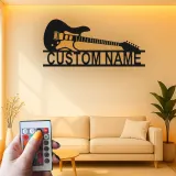 Letrero LED de guitarra personalizado | Decoración mural de metal personalizada para sala de música | Decoración retroiluminada con nombre para músico y regalo para guitarrista
