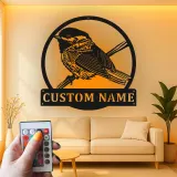 Custom Bird Silhouette Led Light Metal Wall Art Personalized Gift for Bird Lovers Living Room Nature Decor