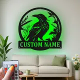 LED Raven Metal Wall Art | Personalized Bird Lover Gift | Custom Name Sign for Garden | Outdoor Nature Decor