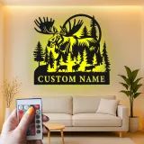 Custom Moose Family Metal Sign | LED Wall Art for Cabin & Lodge Decor | Personalized Rustic Wildlife Nature Lover Gift
