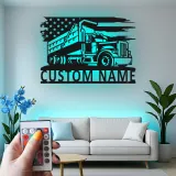 Décoration murale en métal LED personnalisée pour camion-benne - Cadeau pour passionnés de camions, décoration de garage ou de salle de jeux