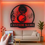Panneau en métal LED personnalisé pour musicien | Art mural personnalisé de tuba | Décoration de notes de jazz pour studio et bar à domicile | Cadeau pour musicien