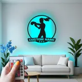 Décoration murale en métal personnalisée pour boxeuse avec rétroéclairage LED - Cadeau personnalisé pour passionné de boxe, décoration de gym ou de maison
