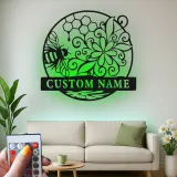 Décoration murale en métal personnalisée Abeille et Rayons de miel avec rétroéclairage pour amoureux de la nature