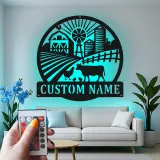 Cartel de Granja Personalizado con LED | Arte de Metal de Granja Personalizado | Placa de Nombre Familiar Rústica para Granjeros