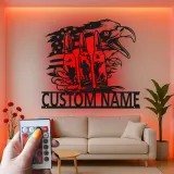 Custom Military Eagle Led Light Metal Wall Art Personalized Patriotic Gift for Veterans Man Cave or Office Decor