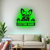 Arte murale LED in metallo con Bulldog Francese | Insegna personalizzata con nome del cane | Regalo su misura per amanti dei cani | Arredo moderno minimalista