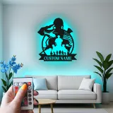 Arte murale in metallo militare personalizzata | Insegna LED patriottica con soldato | Regalo personalizzato per veterani per man cave