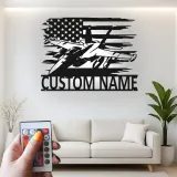 Insegna in metallo personalizzata con jet da combattimento | Arte murale LED personalizzata per pilota | Decorazione per sala hobby militare con bandiera USA
