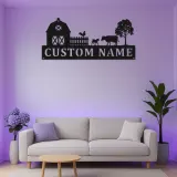 Cartel de Granja Personalizado | Decoración de Metal de Granja con LED | Arte de Pared con Nombre Familiar Rústico para la Sala de Estar