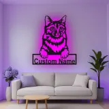 Insegna in metallo personalizzata con luce LED per gatti - Regalo per amanti dei gatti, decorazione per soggiorno o camera da letto