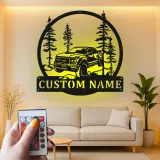 Décoration murale en métal personnalisée avec camion tout-terrain et rétroéclairage LED - Cadeau personnalisé pour passionnés de camions, décor de garage ou de man cave