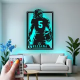 Personalized Football Player Metal Wall Art | Custom LED Sign with Name & Number | Teen Room Decor | Athlete Gift