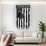 Panneau en métal personnalisé Pickleball | Art mural LED personnalisé | Décoration sportive patriotique pour salle de jeux et salle de gym