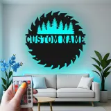 Cartel de metal LED del bosque de sierras personalizado, regalo para carpinteros, decoración rústica para el taller