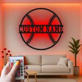 Custom Baseball Led Light Metal Wall Art Personalized Sports Fan Gift Game Room Decor