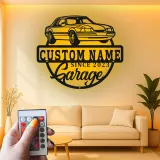 Insegna in metallo LED personalizzata per garage con auto - Regalo per appassionati di auto - Decorazione per pareti del garage 1
