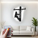 Lineman LED Metall-Wandkunst | Personalisierte Elektriker Geschenk | Individuelles Utility Worker Silhouette Schild mit RGB-Lichtern