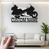 Personalized Motorcycle Metal Wall Art | Custom Biker Name Sign with LED | Touring Bike Garage Decor for Rider