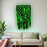 Cartel LED de Bombero Personalizado | Arte Mural de Metal Personalizado | Decoración Patriótica de Bombero para Papá | Regalo de Héroe Americano