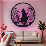 Insegna in metallo personalizzata con silhouette di gatto e luce LED regalo per amanti dei gatti decorazione per camera da letto o soggiorno 1