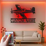 Insegna in metallo LED personalizzata per aereo - Regalo di aviazione per piloti - Decorazione per hangar o ufficio