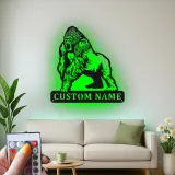 Gorilla LED Metal Wall Art | Custom Name Sign for Home Gym & Man Cave | Personalized Wildlife Decor