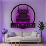 Custom Semi Truck Led Light Metal Wall Art Personalized Gift for Truckers Garage or Man Cave Decor 12
