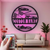 Panneau Métal de Voiture de Course Personnalisé | Art Murale LED avec Nom pour Garage | Décor de Formule 1 & Voiture de Sport | Cadeau pour Pilote