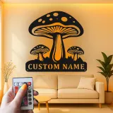 Psychedelisches Pilz-Trio LED-Schild | Personalisiertes Metallschild | Vintage Pilz-Dekor für das Schlafzimmer | Geschenk für Naturfreunde
