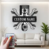 Personalized Mechanic Garage Sign | LED Metal Wall Art with Piston & Wrenches | Custom Automotive Decor for Car Enthusiasts