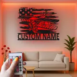 Décoration murale en métal personnalisée avec rétroéclairage - Drapeau américain - Cadeau pour pilote, hangar ou bureau