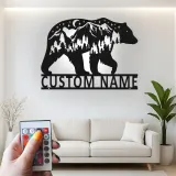 Décoration murale en métal personnalisée avec éclairage LED Forêt d'Ours Cadeau pour Amateurs de Nature Décor de Cabane ou Salon