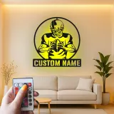 Custom Football Player Metal Sign | Personalized LED Wall Art | Game Room Decor for Boys | Athlete Gift Idea