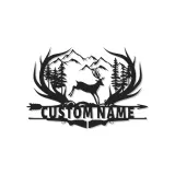 Insegna in metallo personalizzata con cervo e scena montana retroilluminata LED regalo per amanti della natura decorazione per cabin o lodge
