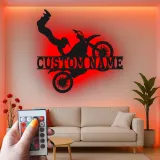Personalisierte Motocross LED-Leuchte | Individuelle Metall-Wandkunst für den Man Cave | Geschenk für Extremsportler