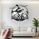 Custom Helicopter Metal Sign with LED | Personalized Pilot Gift | Aviation Wall Art for Office & Man Cave