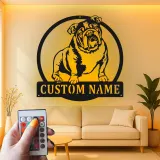 Insegna in metallo LED personalizzata con bulldog - Regalo per amanti dei cani e decorazione per soggiorno