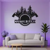 Cartel de hachas cruzadas personalizado | Arte mural LED de sierra circular | Decoración de leñador personalizada | Regalo para carpinteros | Cartel de cabaña rústica